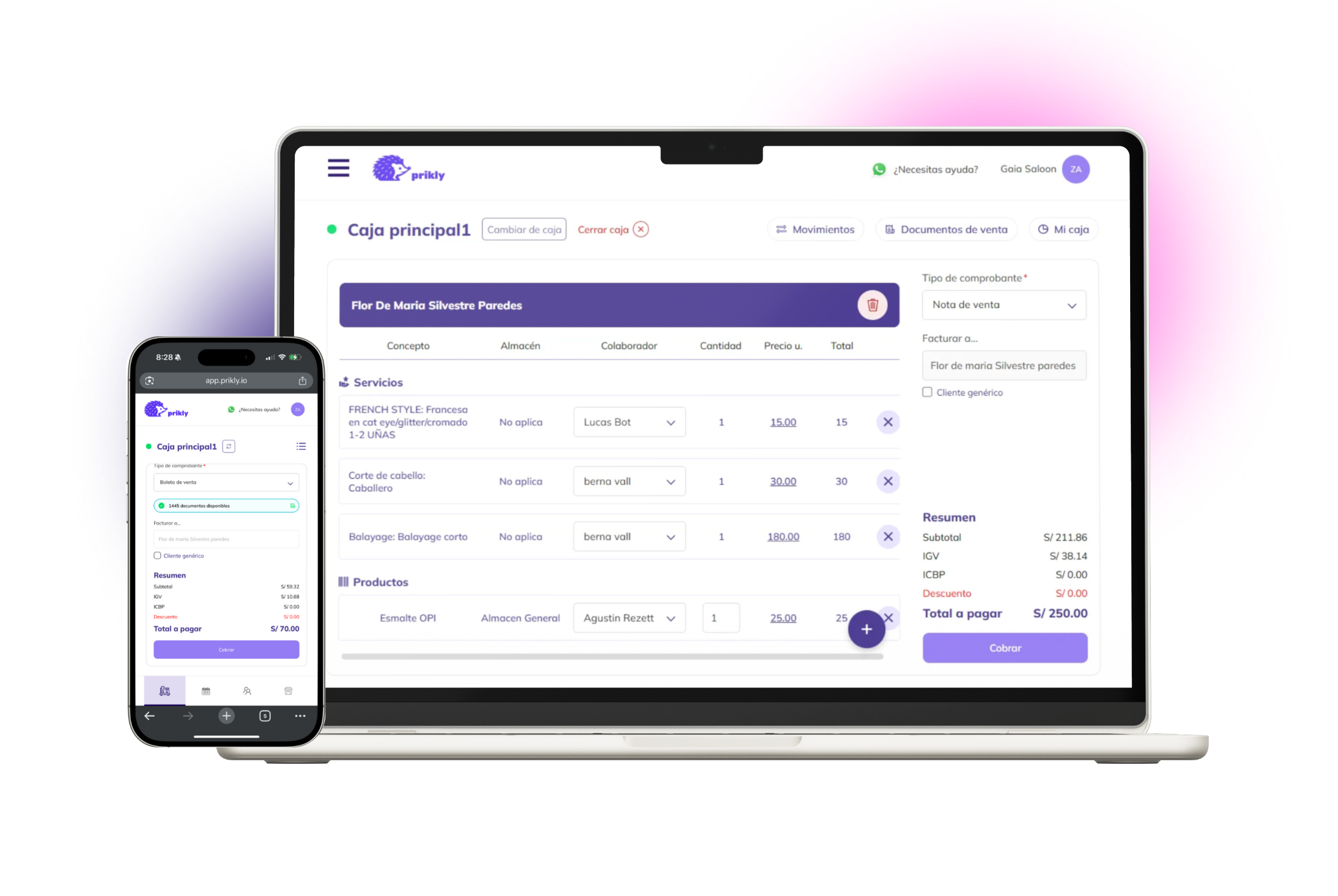 Prikly point-of-sale interface on laptop and mobile